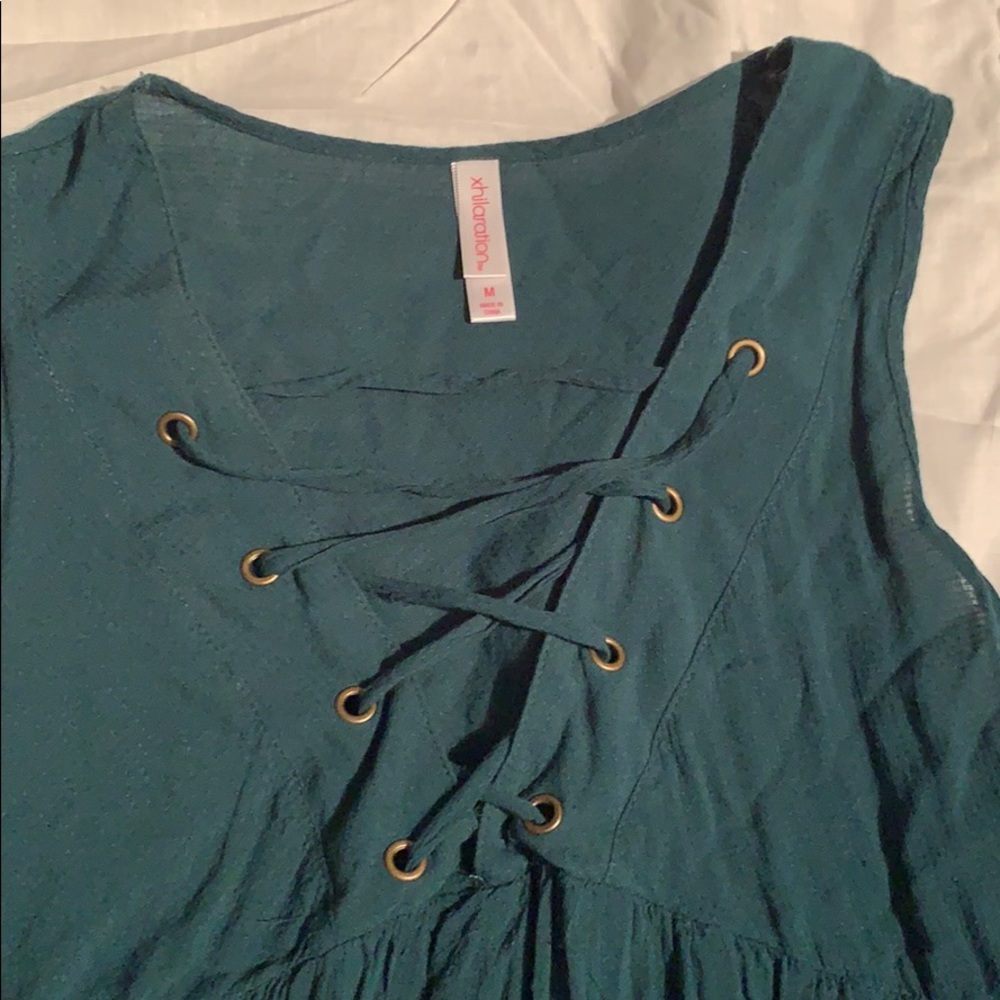Green lace up blouse
